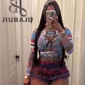 Colorful Plaid Ruffle Skirt and Patterned Top